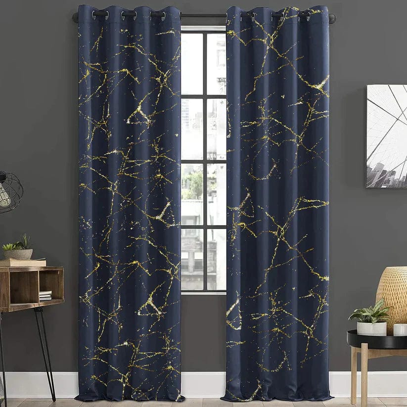 Imported texture Velvet Curtains Sprinkle Design Blue 2pcs