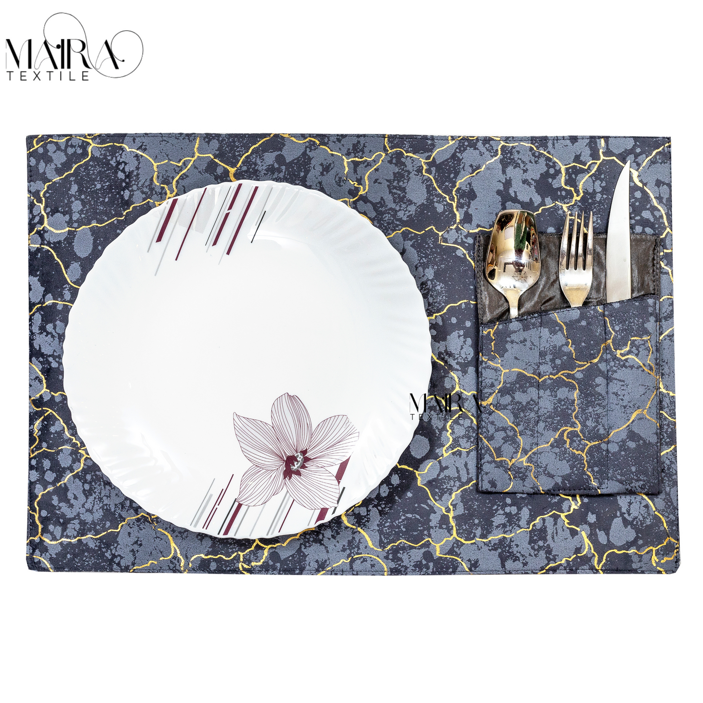 Marble Vein Charcoal Gold Table Set