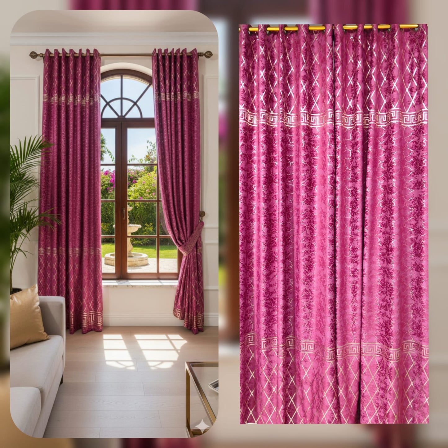 Glittered Velvet Textured Curtains Pair