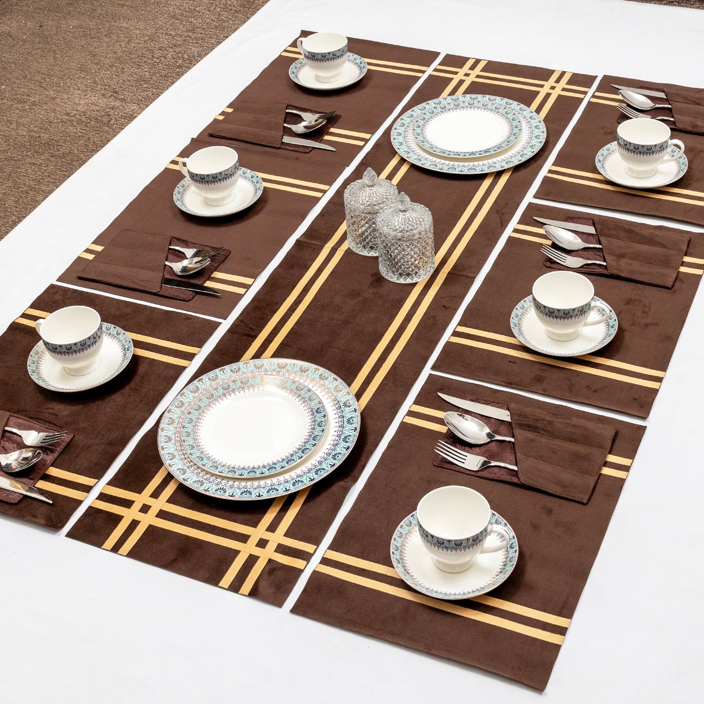Grey Velvet Table Runner Set – Premium Home Décor Collection