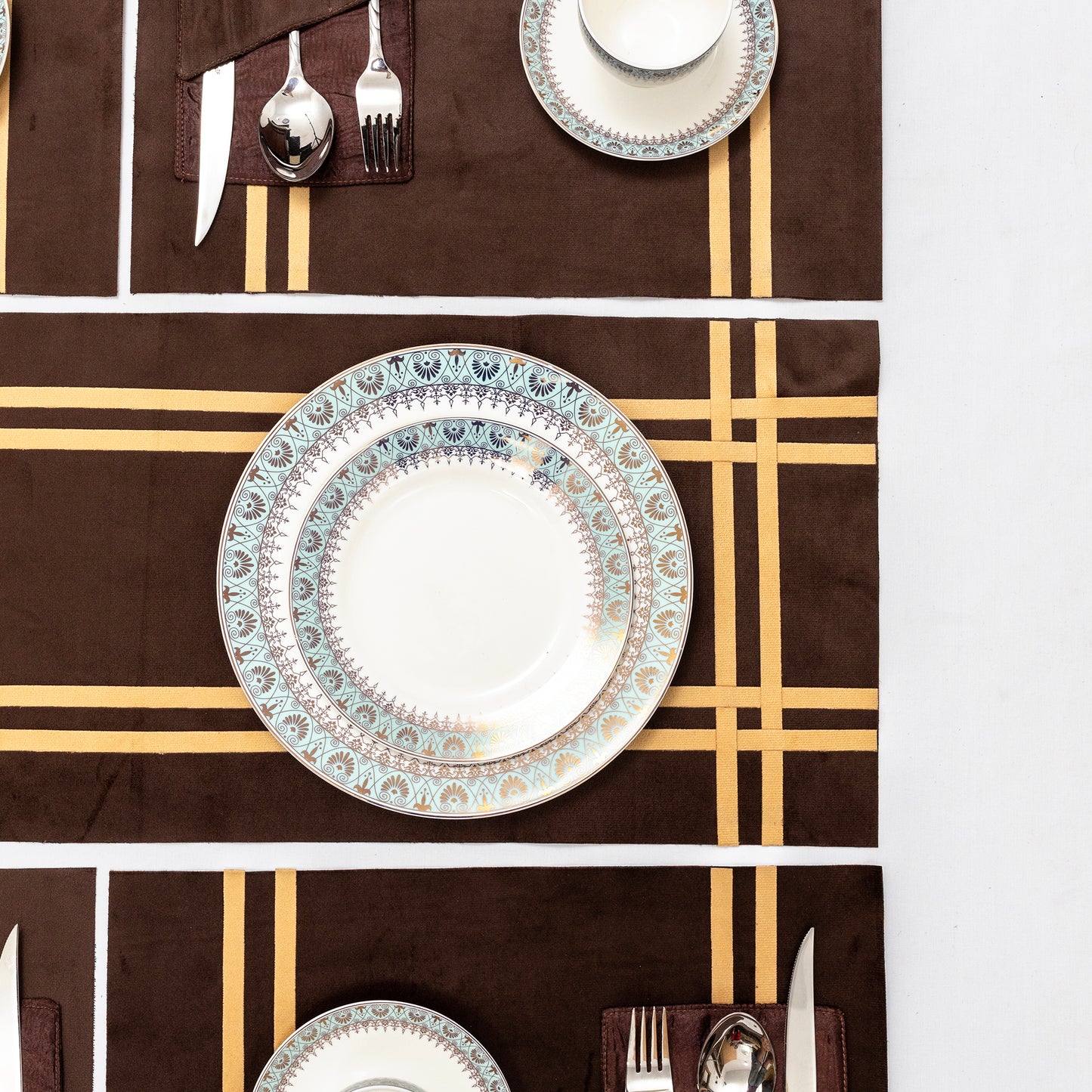 Grey Velvet Table Runner Set – Premium Home Décor Collection