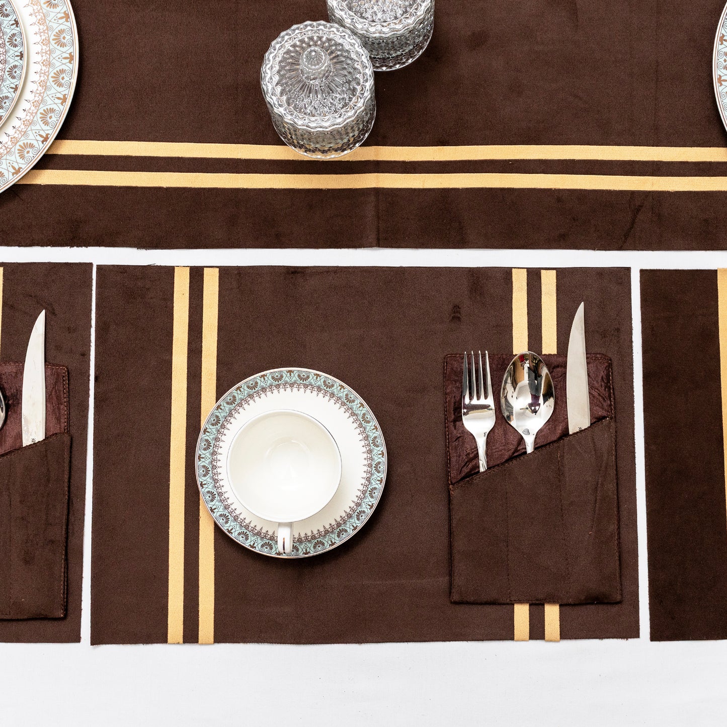 Grey Velvet Table Runner Set – Premium Home Décor Collection