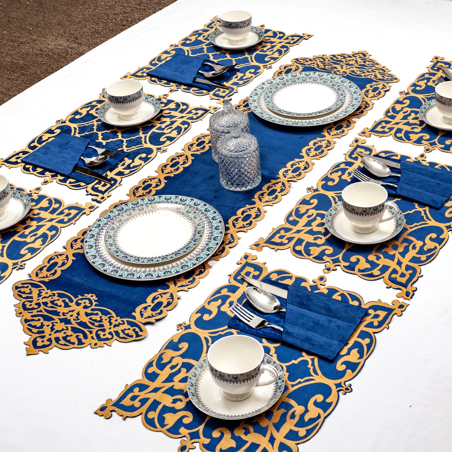 Classic Blue Dining Table Runner Set 8/6/4 pcs– New Arrival 2026