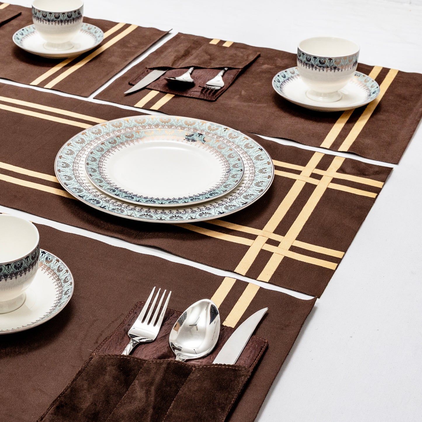 Grey Velvet Table Runner Set – Premium Home Décor Collection