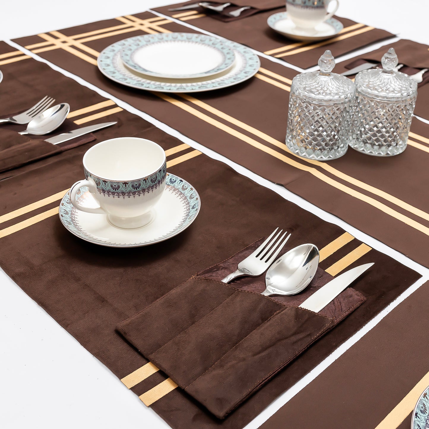 Grey Velvet Table Runner Set – Premium Home Décor Collection