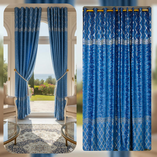 Glittered Velvet Textured Curtains Pair