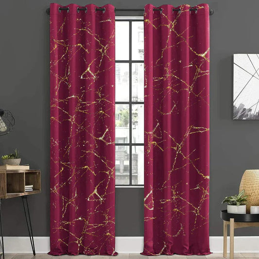 Imported texture Velvet Curtains Sprinkle Design Maroon 2pcs