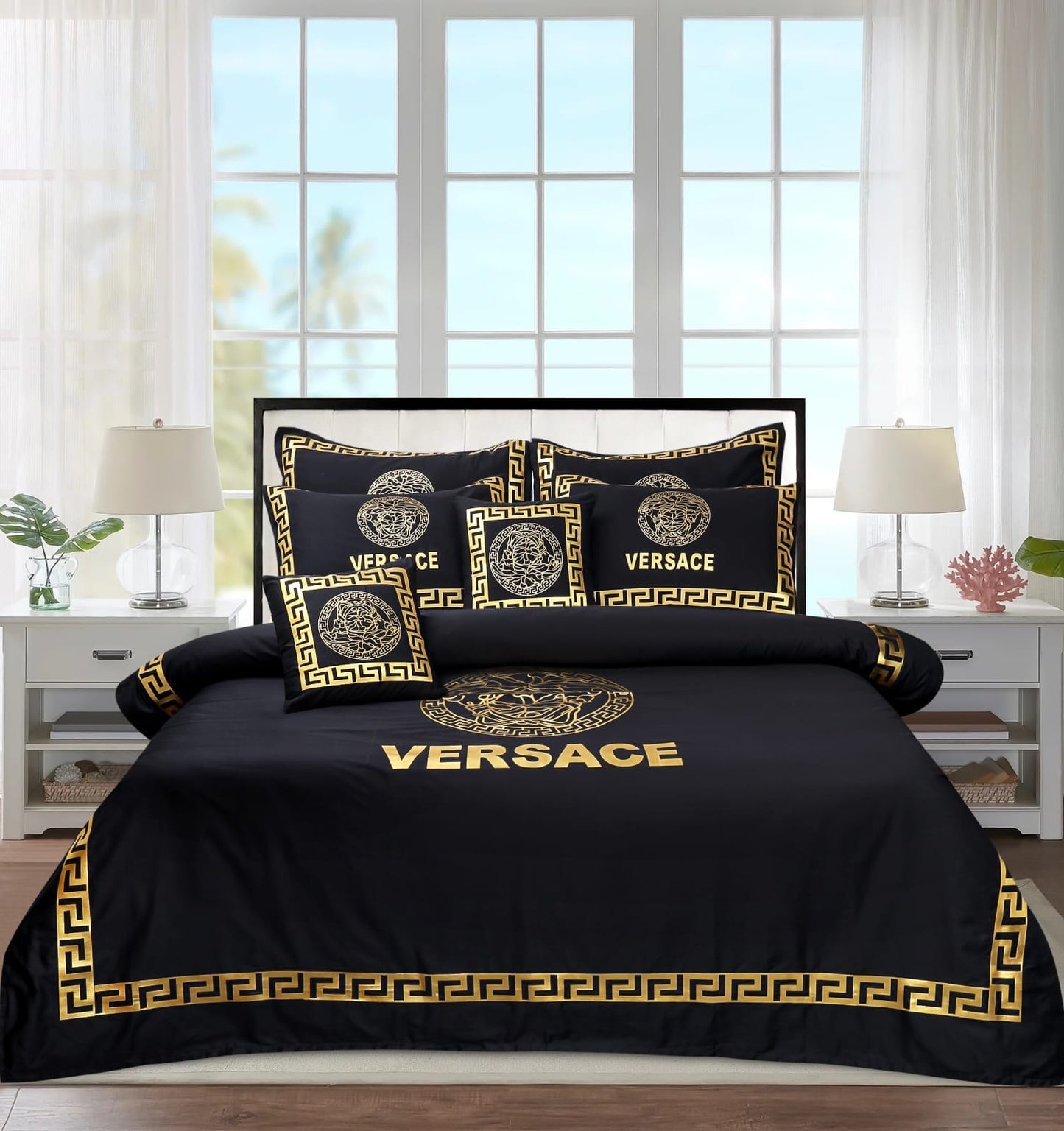 Luxury Black & Golden Duvet / Razai Cover Set – 8 Pieces (Laser Work)