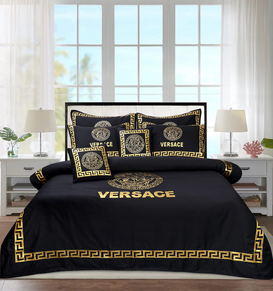 Luxury Black & Golden Duvet / Razai Cover Set – 8 Pieces (Laser Work)