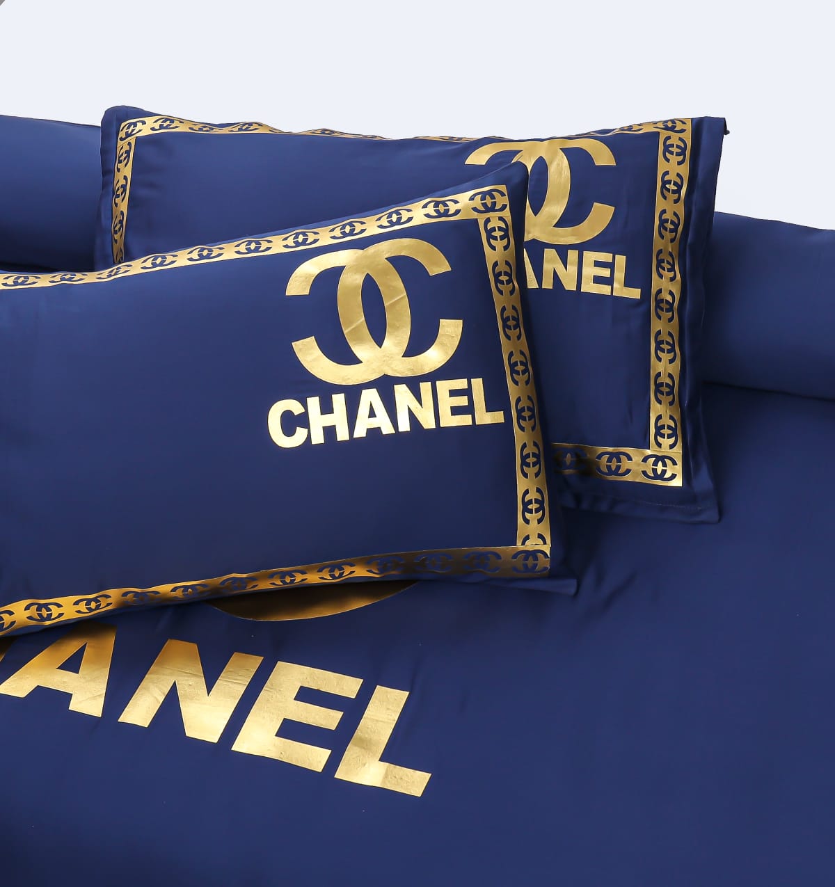 Luxury Blue & Golden Duvet / Razai Cover Set – 8 Pieces (Laser Work)
