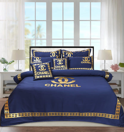 Luxury Blue & Golden Duvet / Razai Cover Set – 8 Pieces (Laser Work)