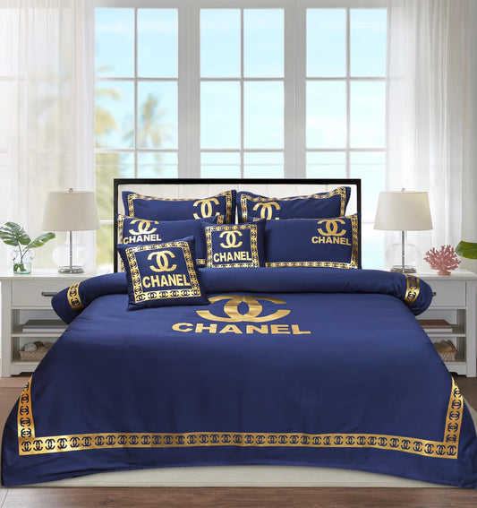 Luxury Blue & Golden Duvet / Razai Cover Set – 8 Pieces (Laser Work)