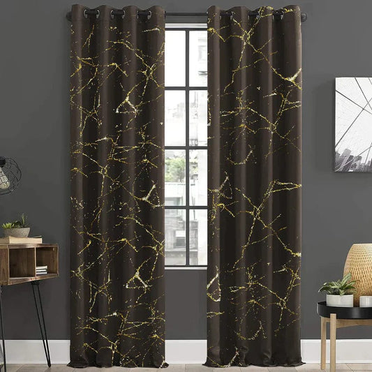 Imported texture Velvet Curtains Sprinkle Design Brown 2pcs