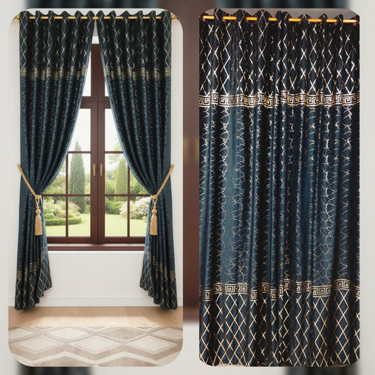 Glittered Velvet Textured Curtains Pair