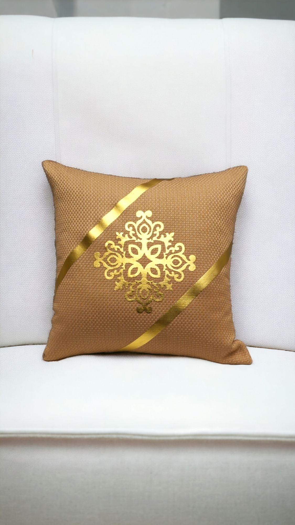 Jute Cushion Cover 16×16 Inches Laser Applique Work - Maira Textile