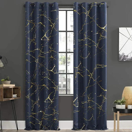 Imported texture Velvet Curtains Sprinkle Design Blue 2pcs