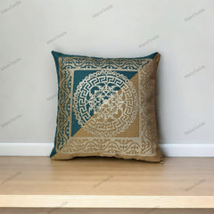 Teal And Golden Jout Cushion Cover 16×16 Inches Laser Applique Work