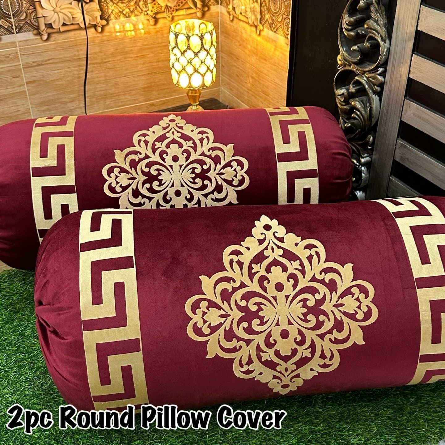 2 piece Luxury Velvet Round Gao Takiya Cover 36"x36" Soft Malai Fabric, Laser Cut, No Tassels & Dori