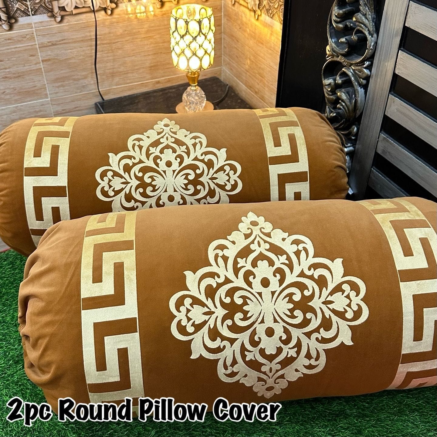 2 piece Luxury Velvet Round Gao Takiya Cover 36"x36" Soft Malai Fabric, Laser Cut, No Tassels & Dori