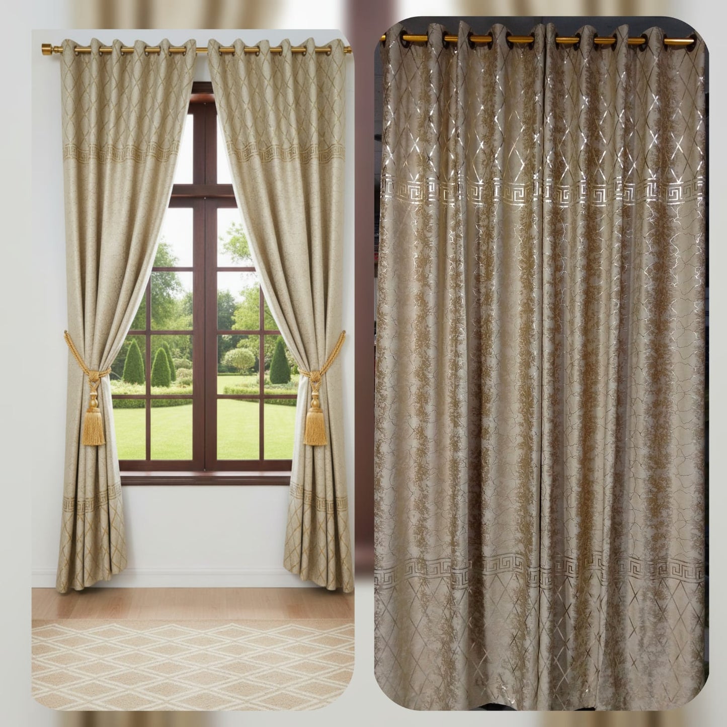 Glittered Velvet Textured Curtains Pair
