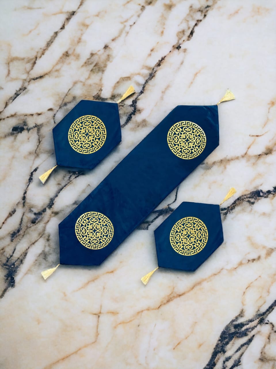 Luxury Laser Cut Velvet Runner Mat Set 3 PCs Table Mats By Maira Textile