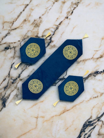 Luxury Laser Cut Velvet Runner Mat Set 3 PCs Table Mats By Maira Textile