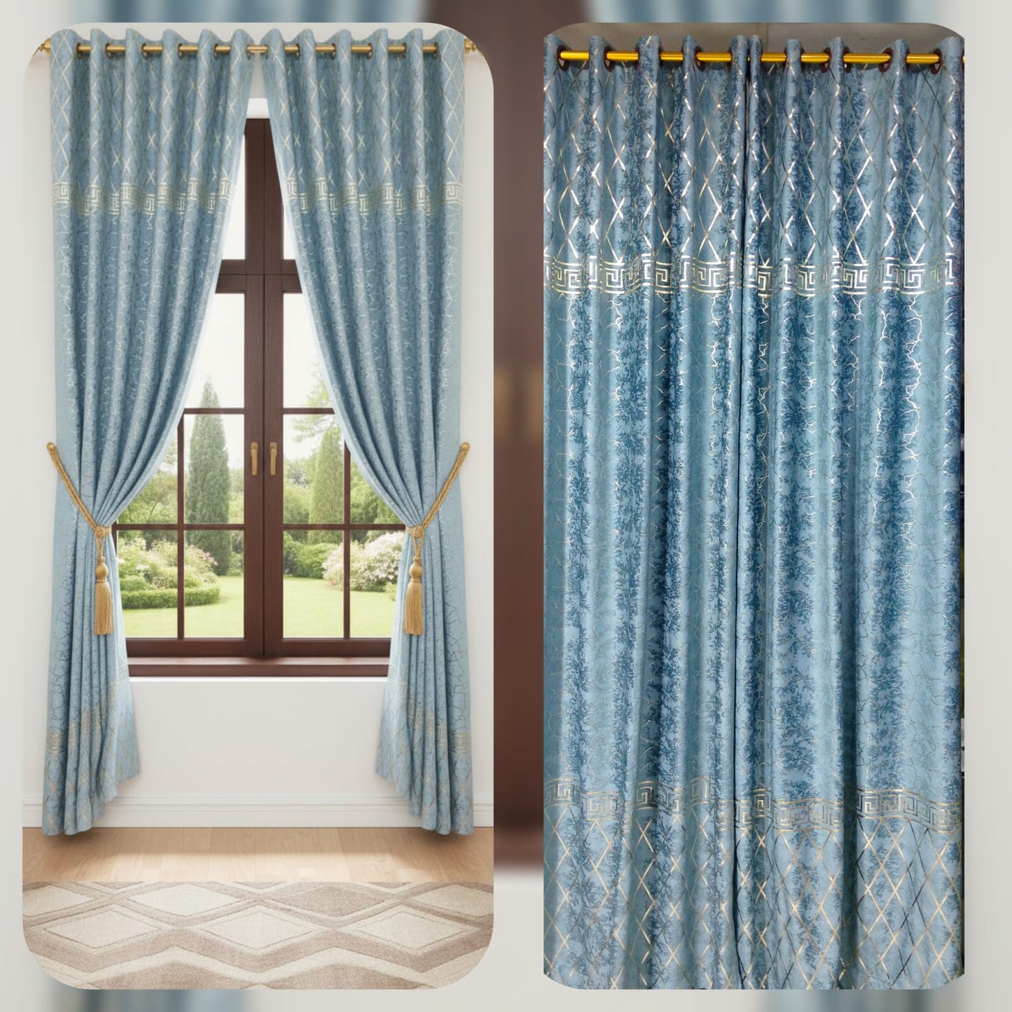 Glittered Velvet Textured Curtains Pair