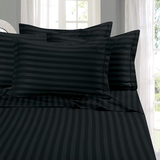 Satin Stripe Double Bed Sheet Black Colour