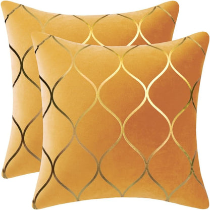 MairaTextile 16x16 Inch Gold Velvet Throw Pillow Covers: 2 Pack Square Decorative Pillow Cases for Bedroom Sofa Couch Living Room