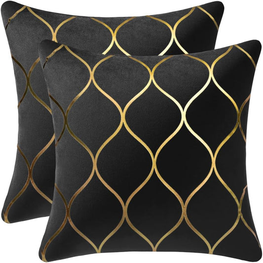 MairaTextile 16x16 Inch Gold Velvet Throw Pillow Covers: 2 Pack Square Decorative Pillow Cases for Bedroom Sofa Couch Living Room