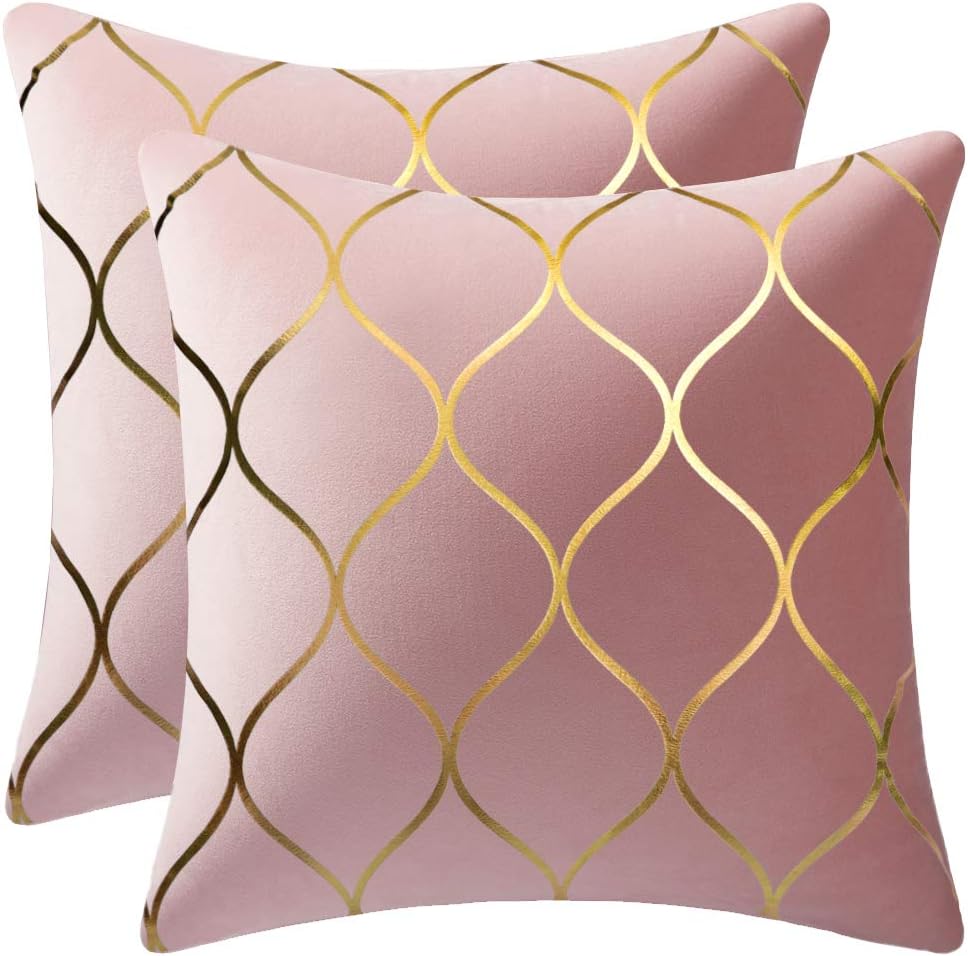 MairaTextile 16x16 Inch Gold Velvet Throw Pillow Covers: 2 Pack Square Decorative Pillow Cases for Bedroom Sofa Couch Living Room
