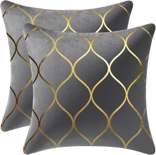 MairaTextile 16x16 Inch Gold Velvet Throw Pillow Covers: 2 Pack Square Decorative Pillow Cases for Bedroom Sofa Couch Living Room