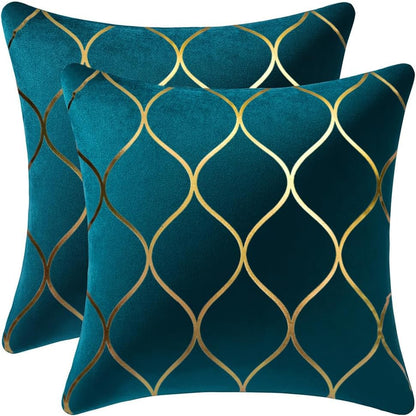 MairaTextile 16x16 Inch Gold Velvet Throw Pillow Covers: 2 Pack Square Decorative Pillow Cases for Bedroom Sofa Couch Living Room