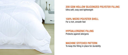 300 GSM Macrofibre Queen Size Warm Duvet Winter Quilt Comforter Blanket Razai Warm Sleep (90x100-inch/2.28x2.54 Metres, White)