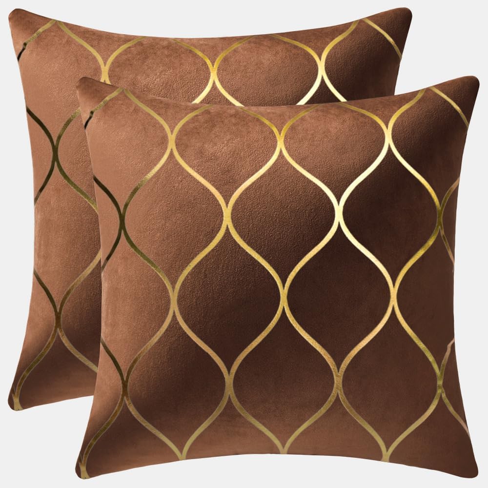 MairaTextile 16x16 Inch Gold Velvet Throw Pillow Covers: 2 Pack Square Decorative Pillow Cases for Bedroom Sofa Couch Living Room