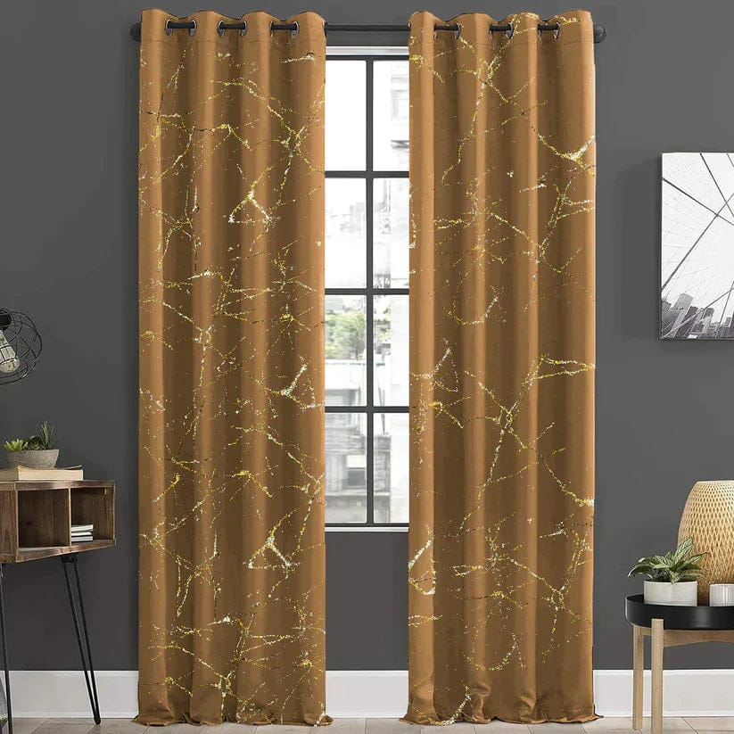 Imported texture Velvet Curtains Sprinkle Design Golden 2pcs