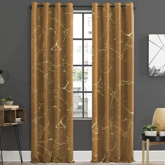 Imported texture Velvet Curtains Sprinkle Design Golden 2pcs