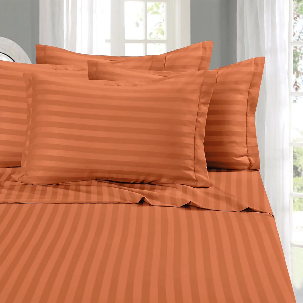 Satin Stripe Double Bed Sheet Corall Colour