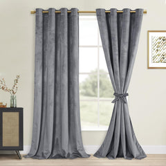 Grey Luxury Laser Work Curtains With Velvet Fabrics Each Panel Size 52×90 Inches