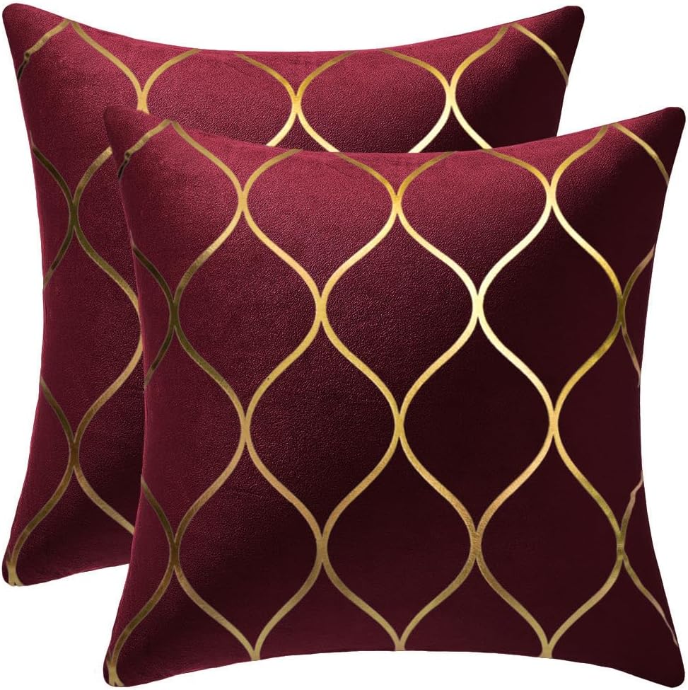 MairaTextile 16x16 Inch Gold Velvet Throw Pillow Covers: 2 Pack Square Decorative Pillow Cases for Bedroom Sofa Couch Living Room