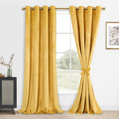 Golden Luxury Laser Work Curtains With Velvet Fabrics Each Panel Size 52×90 Inches