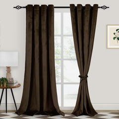 Brown Luxury Laser Work Curtains With Velvet Fabrics Each Panel Size 52×90 Inches