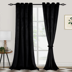 Black Luxury Laser Work Curtains With Velvet Fabrics Each Panel Size 52×90 Inches