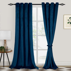Blue Luxury Curtains With Velvet Fabrics Each Panel Size 52×90 Inches