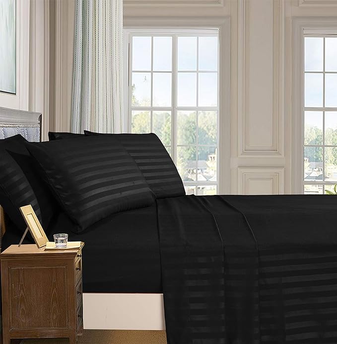 Satin Stripe Double Bed Sheet Black Colour