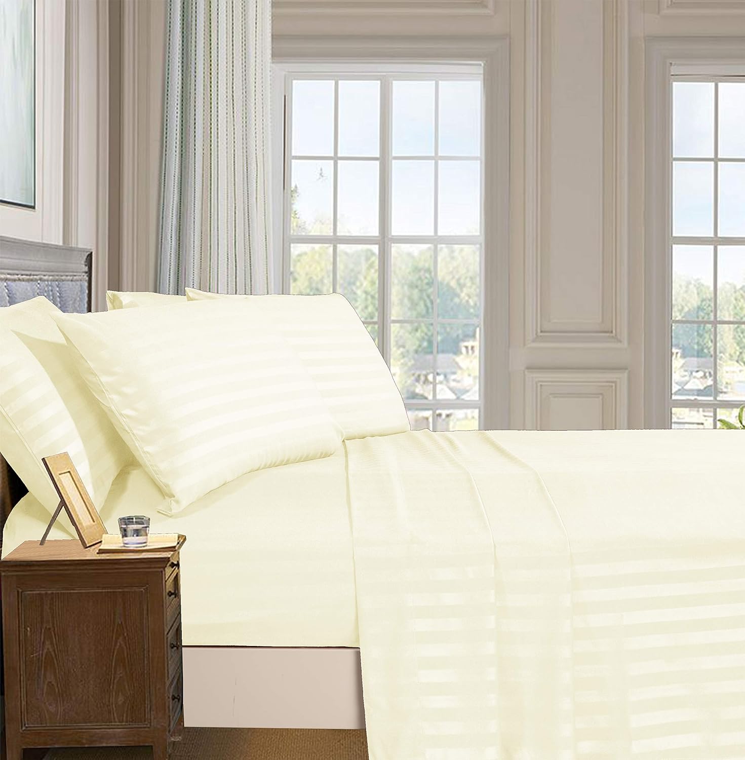 Satin Stripe Double Bed Sheet Off White Colour