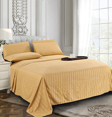 Satin Stripe Double Bed Sheet Golden Colour