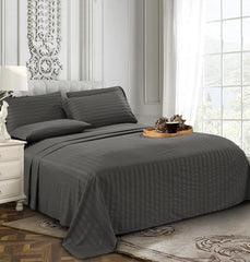 Satin Stripe Double Bed Sheet Grey Colour