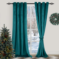 Teal Luxury Laser Work Curtains With Velvet Fabrics Each Panel Size 52×90 Inches - Maira Textile