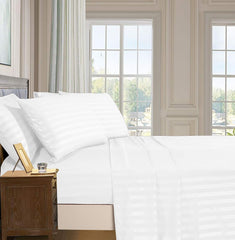 Satin Stripe Double Bed Sheet White Colour